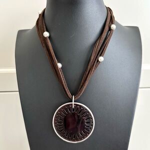 SILPADA N1433 Sterling Silver Pen Shell Pendant 5 Strand Brown Necklace